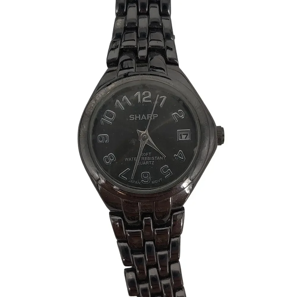Vintage Sharp Stainless Steel Watch Black Dial Ladies Timepiece Repair/Parts